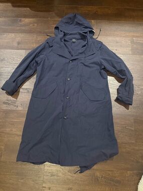 A.P.C. Hooded Navy Long Raincoat
